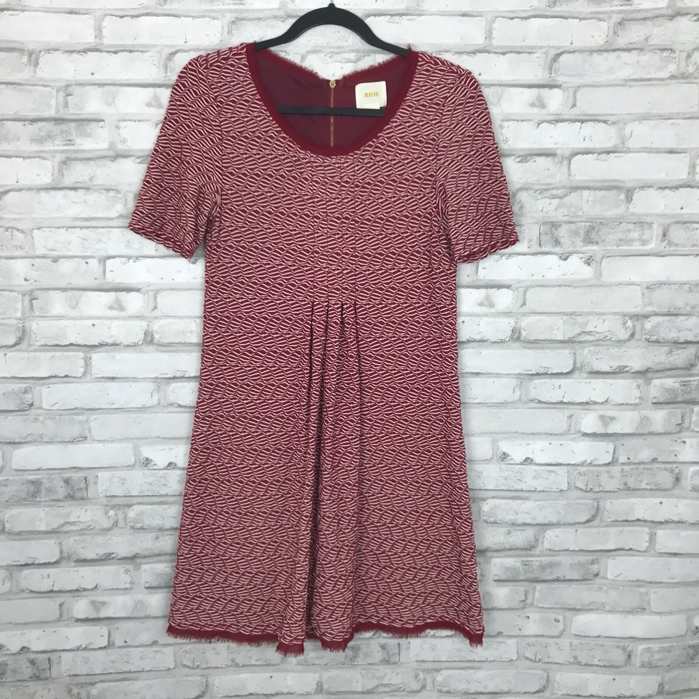 Maeve Dress‎ Womens Small Red Scoop Neck Textured Short Sleeve Stretch Knit